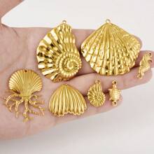 5pcs Ocean Themed Pendants - Seahorse, Shell, Conch, Turtle Charms, Beach Style DIY Necklace, Bracelet, Earring, Anklet Jewelry Making Supplies, Wholesale, PVD 18k Gold Plated