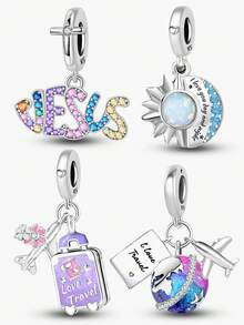 1pc Sun & Moon Heart Shaped Pendant, Suitable For DIY Bracelet, Women Jewelry - Silver - View 12
