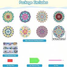 8 件套 DIY 钻石画杯垫、曼陀罗图案杯垫、带杯垫的饮料架、手工礼物、马赛克设计 - 彩色 - 查看 3