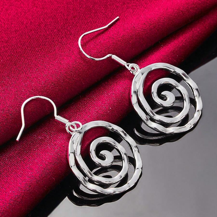 925 Sterling Silver Plated Classic Snake Ring Drop Earrings Charm Women Jewelry Fashion Wedding Engagement Party Gift - Silver - View 1