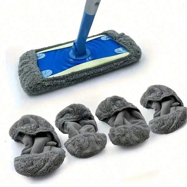 4pcs, Reusable Mop Pads, 4 Packs, Washable Flat Mop Cloth For Wet & Dry Cleaning, High Dirt & Water Absorption, Cleaning Supplies