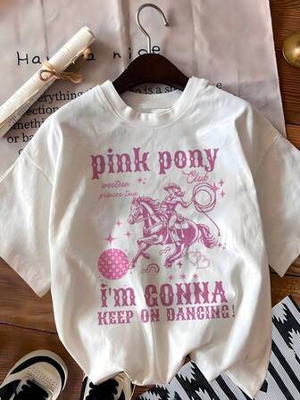 全新 2025 款休闲超大短袖圆领复古西部女牛仔图案 T 恤，百搭夏季女式上衣