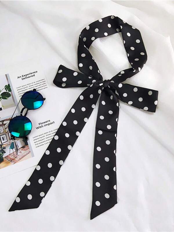 1 peça de lenço de bolinhas com fita da moda, faixa de cabelo fina estampada, faixa de cabeça, lenço de pescoço estilo coreano, lenços longos, cinto de casamento