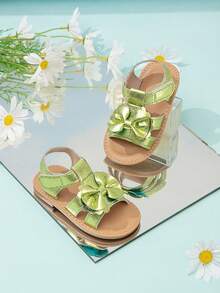 Cute Baby Bow Hook And Loop Flat Sandals - Green - View 3