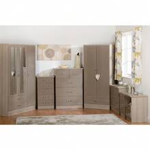 Seconique Nevada 3+2 Drawer Chest In Sonoma Oak Effect - Oyster Gloss/Light Oak Effect Veneer - View 2