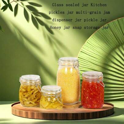 1 件玻璃密封罐，厨房储物瓶，用于泡菜、果酱、谷物、发酵食品、蜂蜜、密封罐