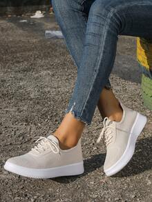 女士休闲鞋运动学院风波西米亚系带户外健身鞋透气舒适 - 米色 - 查看 2