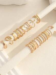 24枚优雅水晶镶嵌时尚戒指，波西米亚简约蛇形几何设计，适合女性日常佩戴、派对及婚礼礼物 - 金色 - 查看 3