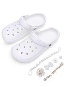 HOEASE 独家时尚轻便木屐，EVA 软底防滑透气舒适休闲花园鞋和沙滩鞋，个性化定制饰物，适合居家和外出，适合所有季节