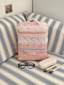 1个韩版女士格子蝴蝶结化妆包，大容量旅行化妆品收纳包，必备礼品，可收纳化妆品、洗漱用品、配饰，亦可作房间装饰、包包、梳妆台用品、储物包。