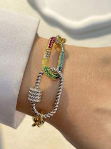 STYLEVER 1pc Gold Carabiner Bracelet, Stainless Steel Chain, Multicolour Bracelet, Screw Clasp Bracelet, Double Buckle Colored Chain