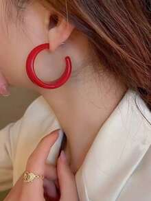 1 对 Encallra 红色高端女性百搭耳环，奢华环状耳环 - 紅色 - 查看 3