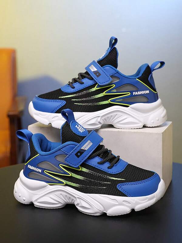 Breathable Mesh Running Sneakers, Casual Sports Style With Striped Pattern, Low-Cut All Season Sports Shoes With Hook And Loop Closure, Round Fabric Upper And EVA Sole, Unisex Cute Shoes