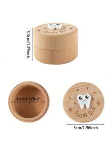 1 pieza, Caja de dientes de madera linda - Circular, Caja de recuerdos multiusos para guardar dientes perdidos, con cierre y diseño de diente divertido, Preservación de dientes | Decoración caprichosa | Talla decorativa, Maternidad, Baby Shower - Multicolor - Ver 4