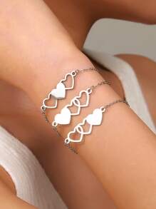 3 Stücke/Set Armband-Set aus Edelstahl in Herzform, ideal als Muttertagsgeschenk oder für den täglichen Gebrauch von Frauen