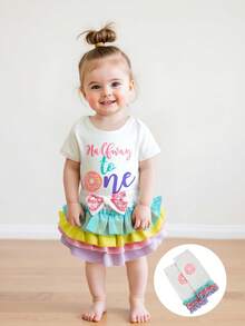 Baby Girl Birthday Romper Set - Donut Print Top  Layered Ruffle Shorts With Leg Warmers  6-12 Months Party Outfit - White - View 6