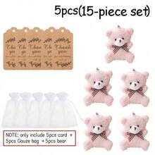 Bear Baby Shower Party Favors Mini Plush Bear Keychain With Thank You Tags Organza Bags Twine For Baby Bride Shower Wedding Party Favors