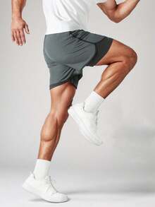 Men's Fitness Sports Shorts,Sport Shorts Men Sportswear Double-Deck Running Gym - Light Grey - View 10