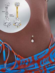 CIZME 1PC 14G 10mm Y2K Navel Piercings Jewelry,Stainless Steel Belly Button Rings, Silver Gold Round Droplet Cubic Zirconia Belly Rings, Belly Barbell Piercing Navel Piercings Jewelry For Women Daily Wear