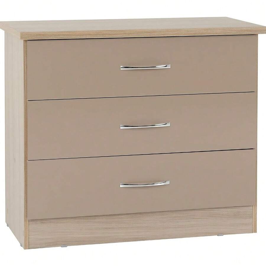 Seconique Nevada 3+2 Drawer Chest In Sonoma Oak Effect - Oyster Gloss/Light Oak Effect Veneer - View 1