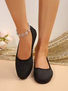 1 双优雅舒适的圆头闪光女鞋，时尚中国风优雅闪光，闪亮，别致，休闲，金色平底，适合工作、休闲、度假、户外百搭穿着