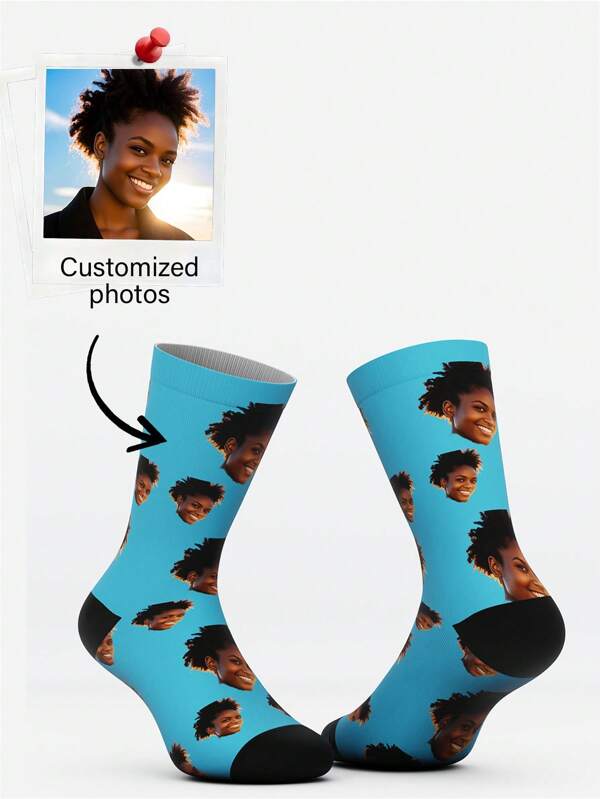 1 Pair Customized Face Print Mid-Calf Socks For Men, Mother's Day/Holiday Gift