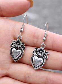1 par de pendientes vintage bohemios con colgante de flor y corazón, joyería de moda para mujeres, regalo para bodas y fiestas