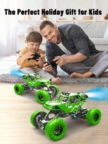 1 Stück Funkfernsteuerungsauto, 4WD Geländewagen-RC-Monsterlaster mit Karosserieleuchten, Nebelmaschine, wiederaufladbarem Akku, Allrad-Klettern, Weihnachtsgeschenk für Jungs und Mädchen von 6-12 Jahren (Grün/Blau)