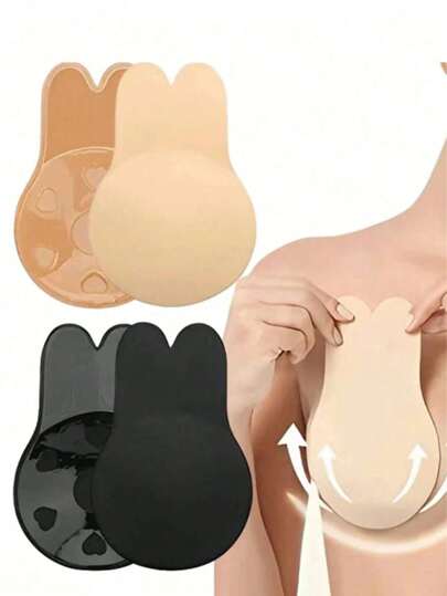 2pcs Reusable Rabbit Ear Nipple Cover Lifting Silicone Invisible Sticky Bra Pad For Sports Push-Up Plank Workout