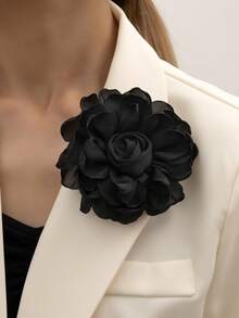 1pc New Handmade Burned Edge Floral Fashion Holiday Party Brooch, Unisex - Black - View 1