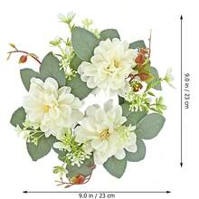 1pc Artificial Flower Wreath Candle Holder, Plastic Gerbera Daisy Floral Wreath Candle Stand, Small Floating Farmhouse Wreath, Suitable For Wedding Decor, Bridal Bouquet, Dining Table Centerpiece, Garden Wedding, Birthday Party - Multicolor - View 4