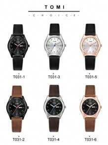 TOMI TOMI 1pc Universal Quartz Leather Watch With Dual Calendar, Elegant & Compact Design, Suitable For Daily Wear & Gift