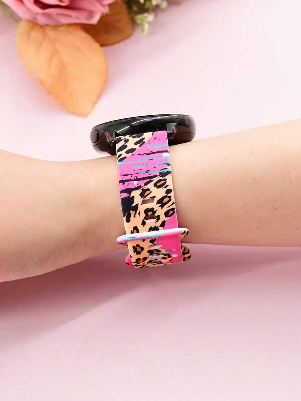 1 pieza Pulsera reloj de silicona con estampado de leopardo rosa, minimalista y práctica multifuncional
