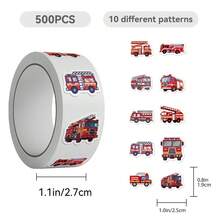 500张消防车贴纸卷，涂鸦贴纸，消防车玩具，酷炫消防车派对贴纸，装饰贴纸，防水乙烯基贴纸，笔记本电脑装饰贴纸，滑板贴纸，水瓶贴纸，笔记本贴纸 - 彩色 - 查看 2