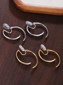 2Pcs Simple Metallic Crossover Ear Clips, Elegant Geometric Earrings For Weddings And Parties, No Piercing Required - Clip - View 4