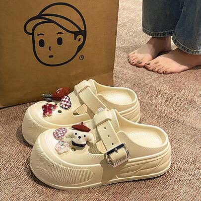 Cartoon Puppy Clogs For Women, Summer Thick Bottom Raised Platform Slip-On EVA Sandals, Net Celebrity Ins Style Indoor/Outdoor Wear