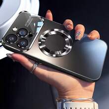 Funda de teléfono inalámbrica de carga magnética de metal de titanio mate de lujo, compatible con Apple 17 16 15 14 13 12 Pro Max Plus 11, con gran ventana de vidrio, protección de la lente de la cámara y cubierta trasera resistente a golpes - Negro - Ver 4
