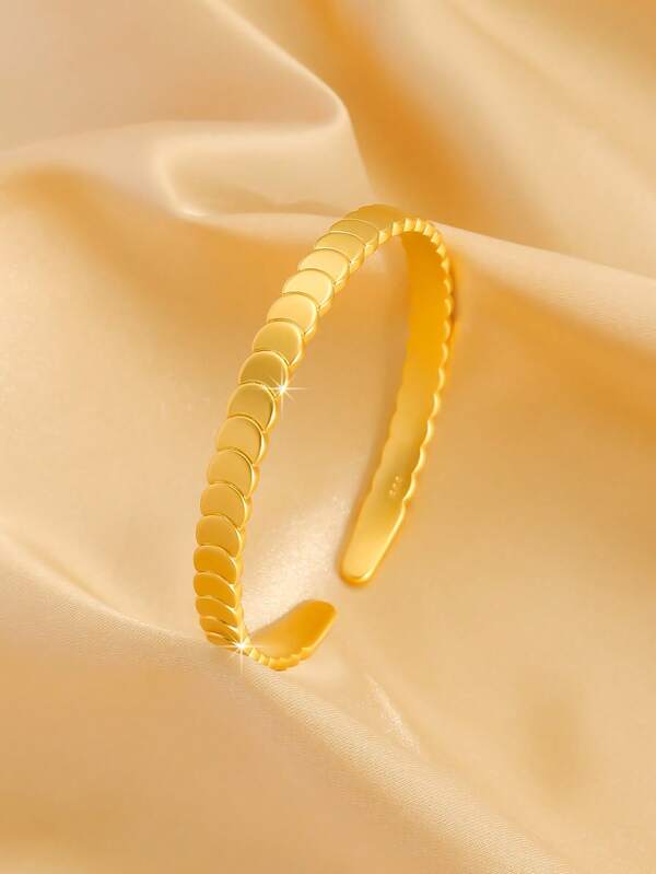 قطعة واحدة سوار قابل للتعديل الحجم بطراز صيني مفتوح بزخارف زهرية، إكسسوار عصري شيك بسيط، مصنوع بالتشبيك، بحلي الراين، بنمط قشر السمك