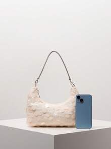 Túi đeo vai đính sequin lấp lánh, Túi tote phong cách cao cấp dành cho quý cô, Túi sequin, Túi dạ hội, Váy dạ hội dành cho phụ nữ, Phụ kiện dạ hội, Đồ cưới, Túi thanh lịch dành cho phụ nữ (Họa tiết ngẫu nhiên) - Màu be - Xem 3