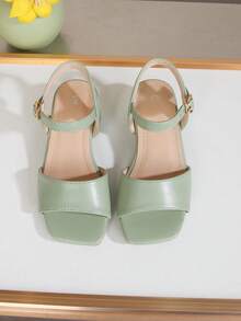 Fashionable & Elegant High-End Party High Heel Sandals, Solid Color Open Toe High Heels, Breathable & Lightweight Formal Dress Shoes, Suitable For Party, Performance, Banquet, Wedding, Square Toe High Heels - màu xanh lá - Xem 2