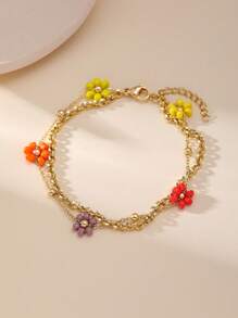 1 Peça Pulseira de Camadas Minimalista e Elegante de Contas de Flor Entrelaçadas em Aço Inoxidável para Mulheres, Adequada para Encontros, Festas e Uso no Escritório