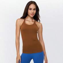 Yoga Racerback Tank Top For Women With Built In Bra,Women's Padded Sports Bra Fitness Workout Running Shirts - 咖啡 - 查看 6