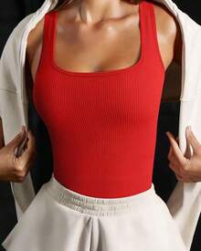 OQQ Women's 3 Piece Tank Tops Ribbed Seamless Workout Exercise Shirts 2025 Summer Basic Camis - Red - View 5