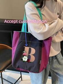 Large Capacity Tote Bag For Women, Casual Versatile Shoulder Bag, Suitable For School, Commuting, Korean Style, Shopping Bag, Support Custom Pictures And Text - Multicolor - View 3