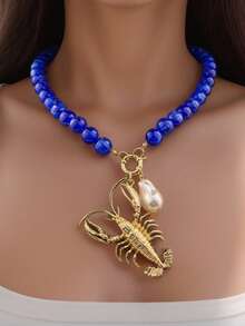 Vòng cổ dệt thủ công bằng hạt tôm hùm hợp kim kẽm tua rua cổ điển, Phụ kiện choker phong cách nghỉ dưỡng độc đáo thời trang - Vòng cổ tôm hùm xanh - Xem 25
