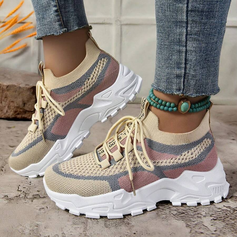 New Fashionable Spring Soft Sole Chunky Sneakers, Cross-Border - Pink - View 1