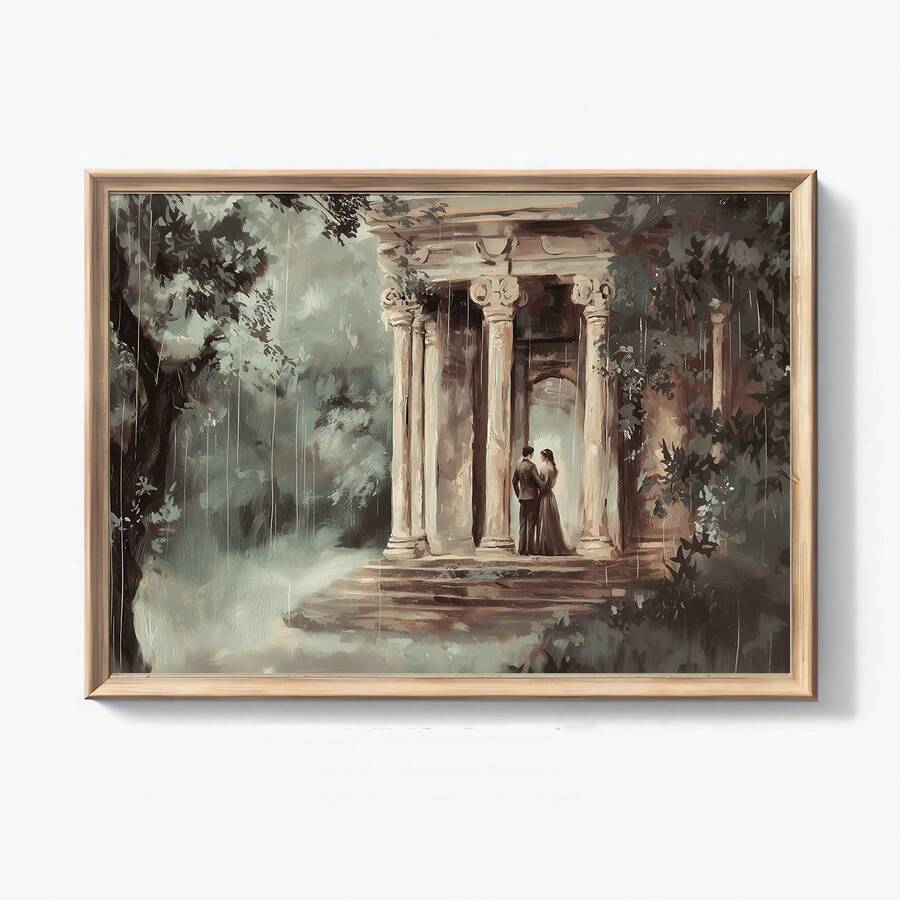 1pc Framed/Unframed Pride And Prejudice Temple Proposal Wall Art Poster Canvas Print Retro Cottagecore Aesthetic Decor Bookworm Vintage Painting For Dorm,Apartment,Bedroom,Living Room,Modern Home Decoration - Multicolor - View 1