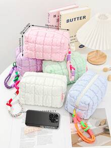 1 Piece Fresh Color Cosmetic Bag Storage Bag Travel Essentials Ladies Accessories Travelling Stuff Makeup Bag Waterproof Plaid Make Up Holder Brush Bag Make Up Container Portable Solid Color Pouch Bag For Daily Casual, Travel, Walking And Shopping Valentine's Day Gift Birthday Day Gift - Multicolor - View 10