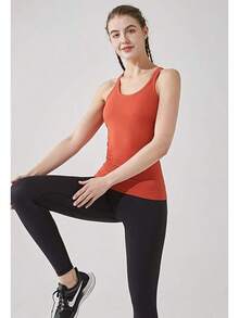 Yoga Racerback Tank Top For Women With Built In Bra,Women's Padded Sports Bra Fitness Workout Running Shirts - 橘色 - 查看 3