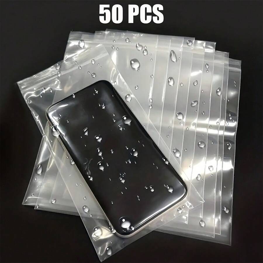 50pcs Touchscreen Waterproof Transparent Thick Isolation Phone Protective Bags, Sealable And Dust-Proof - Clear - View 1